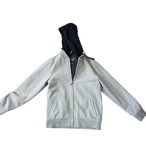 Dravus Mens Medium Gray Wool Blend Hooded Bomber Jacket Full Zip Outerwear
